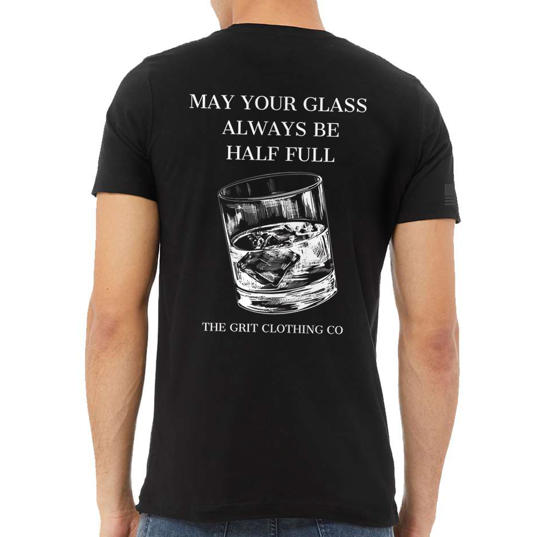 Grit Clothing Co "Half full whiskey glass" Short Sleeve T-Shirt